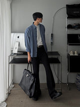 ASCLO Linen Denim Stripe Over Shirt (2color)