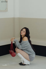 Unbalanced off-shoulder gray loose fit sweatshirt