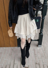 Deep cotton lace unbalanced midi skirt