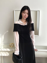 Off-shoulder knit shirt