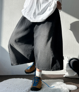 ASH🩶🩵 SIDE PINTUCK BALLOON DENIM BERMUDA 🩶🖤3COLOR 2SIZE