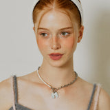 Aurora Ribbon Pearl Chain Toggle Surgical Necklace
