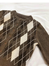 [F/W] Argyle round neck crop cardigan(3color)
