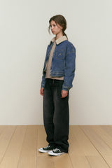 WASHING PIN TUCK NAPPING WIDE-FIT DENIM PANTS [BLACK]