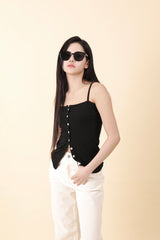 Button Sleeveless Top Black