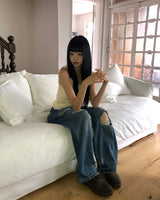 Babun Distressed Wide Denim Pants