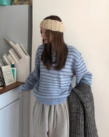 Clo Hairy Stripe Henley Neck Knit