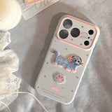 Embroidered Blue Pink Cat Soft iPhone Case