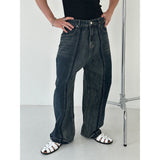 [UNISEX] カットオフラインワイドデニムパンツ（２色）