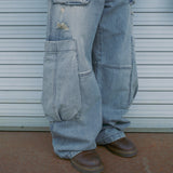Blunt denim fatigue pants / Washed blue
