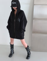 [UNISEX] Chrome Patch オーバーサイズフィット フード付きジップアップジャケット