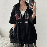 Mary Boxy Short Sleeve Hooded Zip-Up