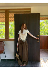 Hazelnut pintuck wide cotton casual pants