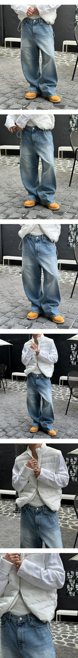 [Unisex] Hive curve line denim pants(2color)