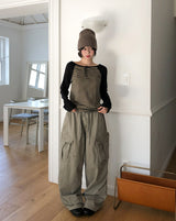 Solin Stonewashed Diagonal Cargo Pants