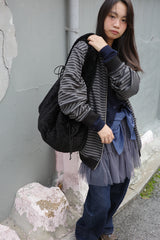 ストライプフードジップアップ (BLACK)