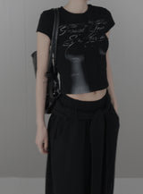 レイル ピンタック プリント ショートスリーブ Tシャツ