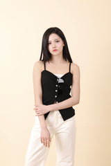 Button Sleeveless Top Black