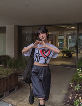 ステッチカーフェンダーバミューダデニムパンツ