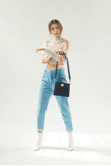 LAZEL MINI CROC shoulder leather bag / Wani Navy