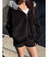 Trimming fur hood zip up(3color)