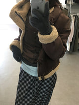 Femme Duffle Hooded Faux Shearling Jacket (2color)