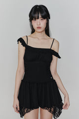 PETAL RUFFLE DRESS black
