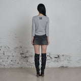 C 90S LINE SLIT NECK T-SHIRT_GREY