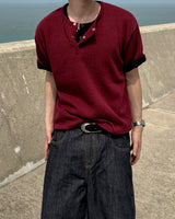 Near Henley Neck Cropped Knit Short Sleeve