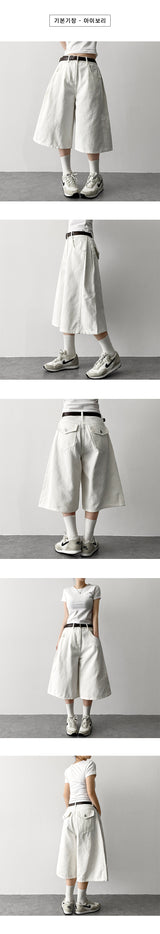 ウエストベルトサイドピンタックコットンバミューダパンツ [short, basic selection]