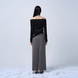 FOLDING WAIST BAND MAXI SKIRT (CHARCOAL KHAKI)