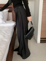 Grace Two-Tuck Button Wide Long Slacks