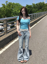 レースウォッシュ加工ブーツカットデニムパンツ