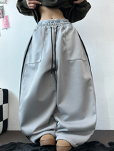 フリース❤トラックビッグポケットロングワイドバルーンパンツ 🖤🩶💛4カラー