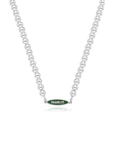 GREEN TAG SILVER BALL NECKLACE