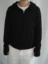 Slim Fit Finger Hole Ribbed Cropped Hood Zip-Up (2c)