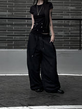 [unisex] pintuck rivet nylon pants (2color)