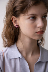 Wine and rose flower knit earring