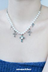 [Straykids Hyunjin Pick] Mint Cross Pearl Surgical Necklace