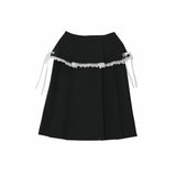 ribbon pleated skirt (black)