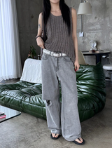 Gray washed damage wide pants