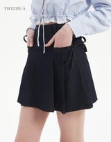 (NEW) Denim Ribbon Pleats Skirt 2 Colors