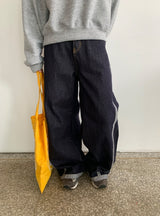 Muki Line Cut Raw Denim Wide Pants
