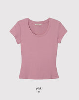 ベーシックスリムリブUネック半袖Tシャツ (5color)