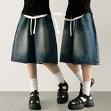 New Ring waistband vintage washed denim Bermuda shorts