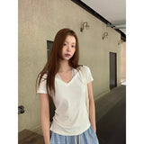 White lace halter layered short-sleeved T-shirt