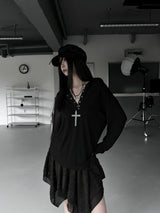 ドット ルーズフィット スナップフードTシャツ (3color)