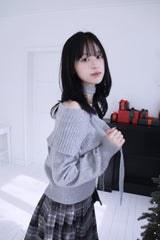 [Muffler SET] オフショルダーボタンストラップニット (3 colors)