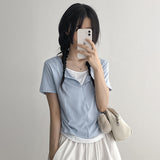 Delicate Fit Layered Half-Zip Short Sleeve T-Shirt (4 colors)