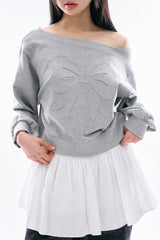 Ribbon embo off-shoulder sweatshirt